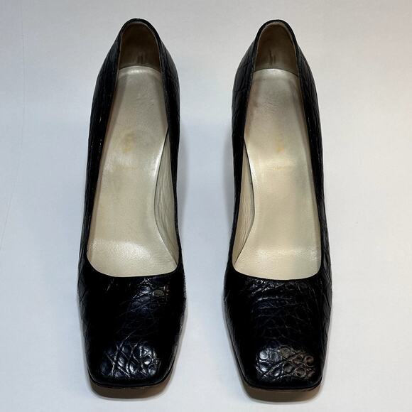 Vintage 90s Prada Crocodile Black Womens Square Toe Heel 40 - Picture 1 of 13